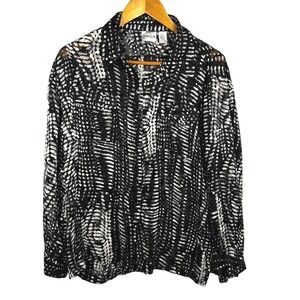 Chicos Women Long Sleeve Button Velvet Burnout Silk Shirt Sz 2 = US‎ L/12 Party